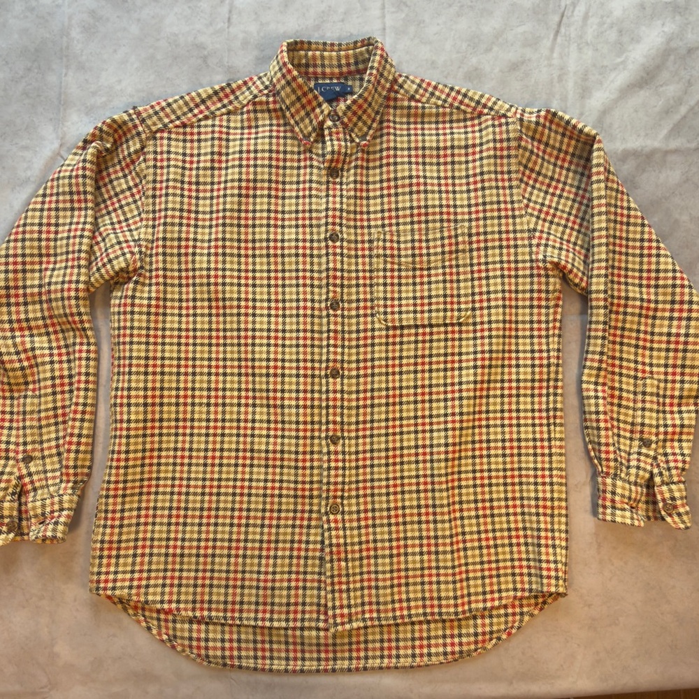 Vintage 90s‎ J. Crew Heavyweight Flannel Shirt Men's M Red Tan Plaid Grunge